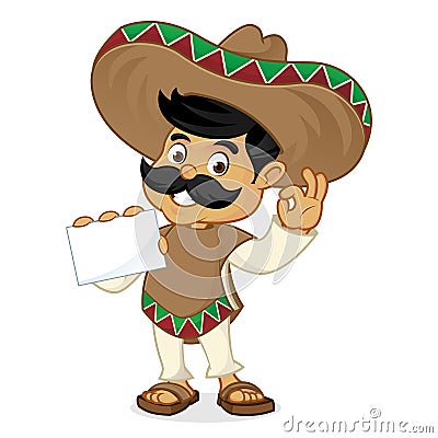 Mexican man cartoon holding business card Stock Photo