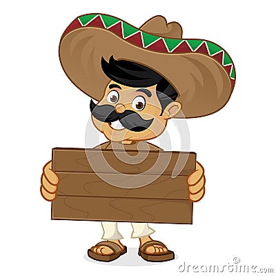Mexican man cartoon holding wood plank Stock Photo