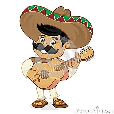 Mexican man cartoon playing guitar Stock Photo