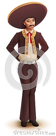 Mexican man dancer in national traditional costume and sombrero Vector Illustration