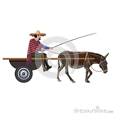 Man with in donkey cart Vector Illustration