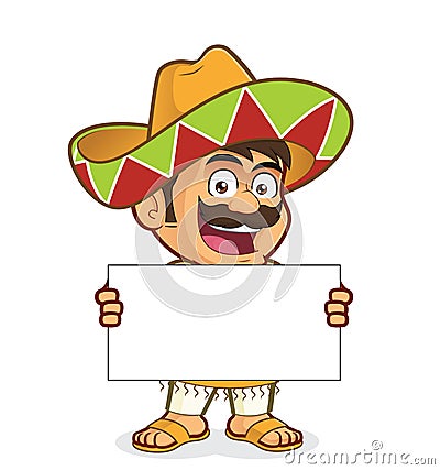Mexican man holding a blank sign Vector Illustration