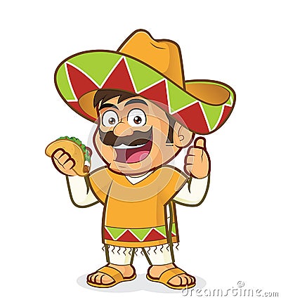 Mexican man holding a taco Vector Illustration