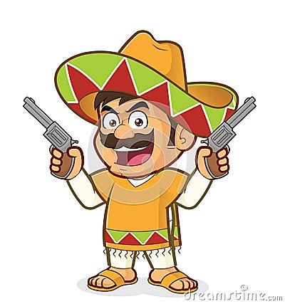 Mexican man holding two guns Vector Illustration