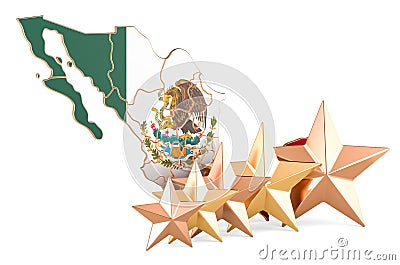 Mexican map with five stars. Rating, quality, service in Mexico. 3D rendering Stock Photo