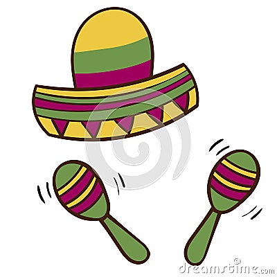 Mexican Maracas and Hat Sombrero Cinco De Mayo Festival Party Vector Vector Illustration