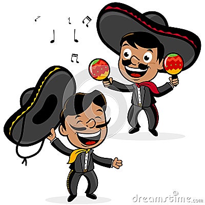 Mexican mariachi men playing the maracas and singing. Vector illustration Vector Illustration