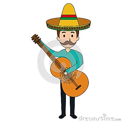 mexican mariachi playing guitar avatar character Cartoon Illustration