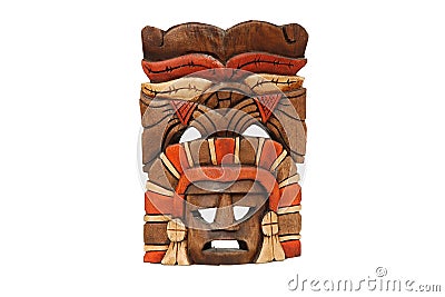 Mexican mask carved in wood isolated on white Stock Photo