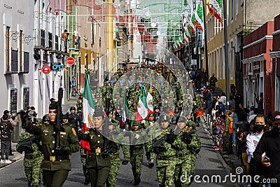 Mexican military parade in the streets of Puebla Editorial Stock Photo