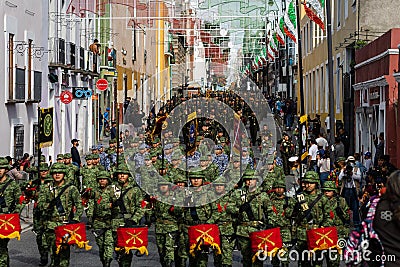 Mexican military parade in the streets of Puebla Editorial Stock Photo