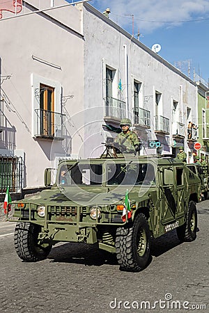 Mexican military parade in the streets of Puebla Editorial Stock Photo