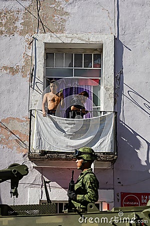 Mexican military parade in the streets of Puebla Editorial Stock Photo