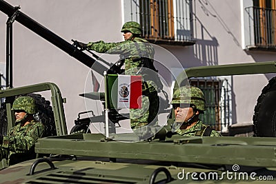 Mexican military parade in the streets of Puebla Editorial Stock Photo