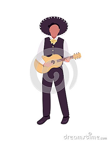 Mexican musician with guitar flat color vector faceless character Vector Illustration