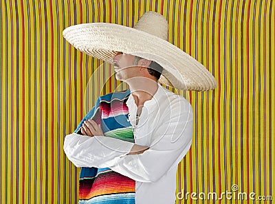 Mexican mustache man sombrero portrait shirt Stock Photo