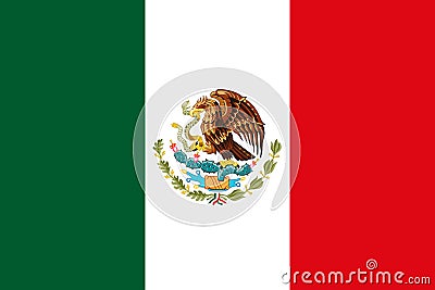 Mexican National Flag With Eagle Coat Of Arms 3D Rendering Stock Photo
