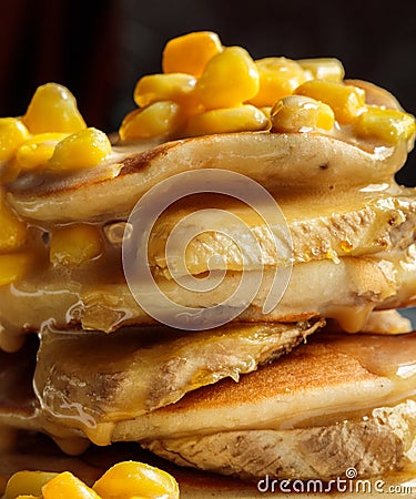 Mexican pancakes with banana and sweet corn. close-up Stock Photo