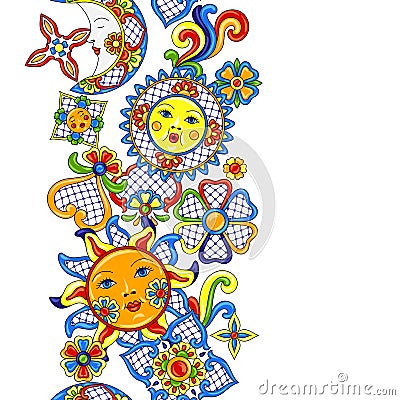 Mexican pattern with cute naive art items. Vector Illustration