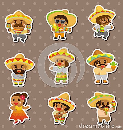 Mexican people stickers Vector Illustration