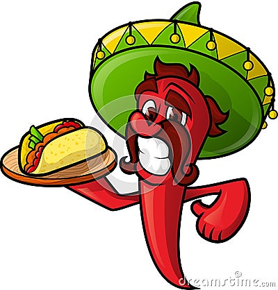 Mexican Pepper With Tacos Vector Illustration