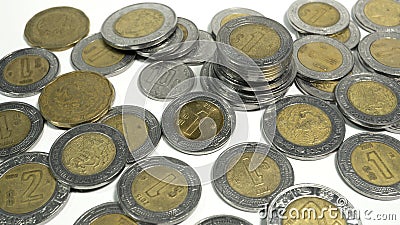 Mexican pesos, old and damaged Mexico coins Editorial Stock Photo