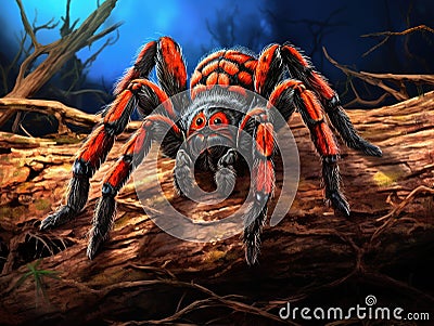 Mexican redknee tarantula Cartoon Illustration