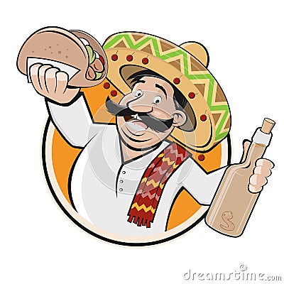 Funny mexican restaurant or food sign Vector Illustration