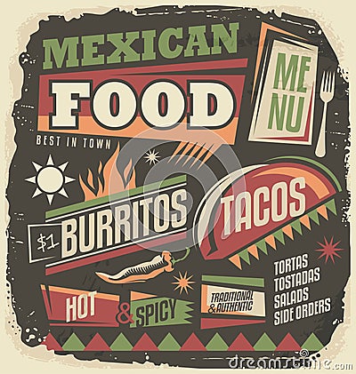 Mexican restaurant funky menu design concept Vector Illustration