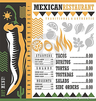 Mexican restaurant menu design template Vector Illustration