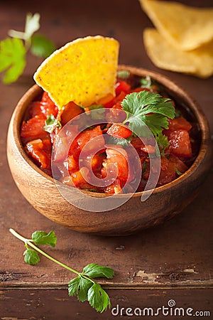 Mexican salsa dip and nachos tortilla chips Stock Photo