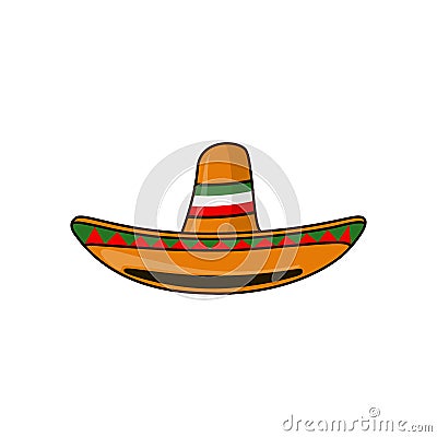 Mexican sambrero feast for Cinco De Mayo. Hand drawn sticker designs. Vector illustration isolated on white background. Vector Illustration