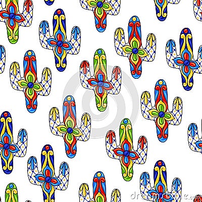 Mexican seamless pattern with cactuses. Vector Illustration