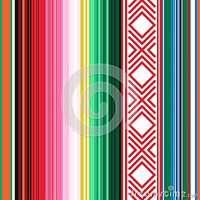 Mexican seamless pattern. Striped texture with ornament for plaid, blanket, carpet . Background for decoration Vector Illustration