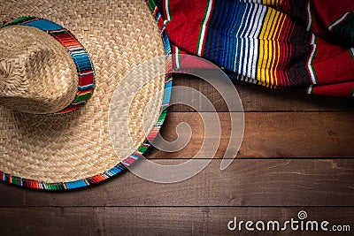 Mexican Serape blanket on wood Background Stock Photo