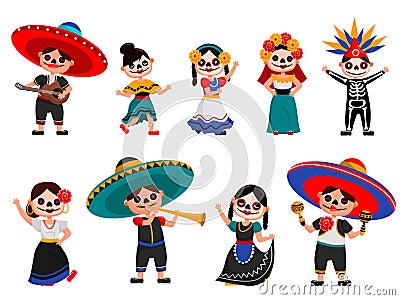 Mexican skeleton party set Vector Illustration