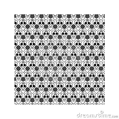 Mexican skull, heart and flower icons pattern on white background Vector Illustration