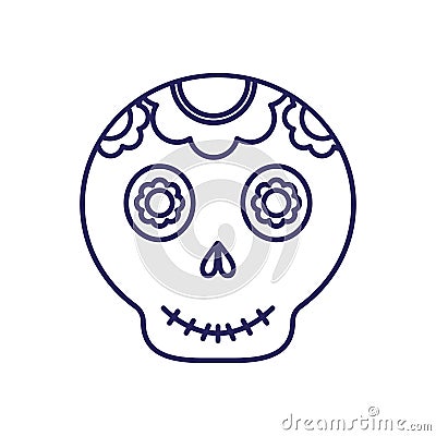 Mexican skull line style icon vector design Vector Illustration