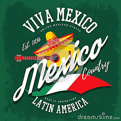 Mexican sombrero and banjo banner Vector Illustration