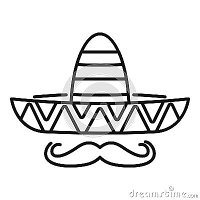 Mexican sombrero mustache icon, outline style Vector Illustration