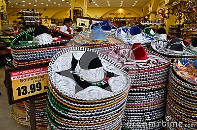 Mexican sombreros in gift shop Editorial Stock Photo