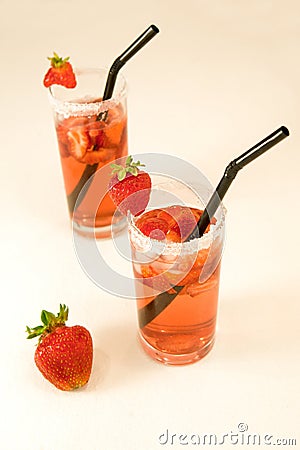 Mexican Strawberry Water - Agua de Fresa. closeup of fresh strawberry water fruit and strawberry juice isolated in white Stock Photo