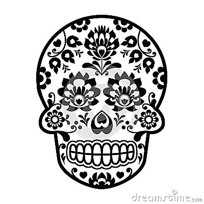 Mexican sugar skull - Polish folk art style - Wzory Lowickie, Wycinanka Stock Photo