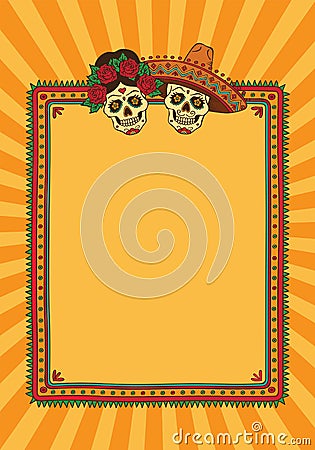 Frame with mexican sugar skulls. Dia de los Muertos Vector Illustration