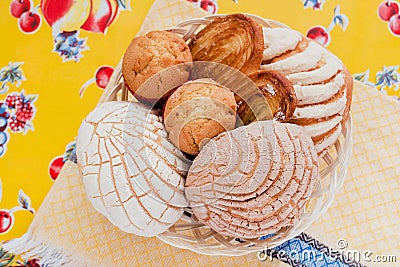 Mexican Sweet bread assorted in Mexico, traditional breakfast bakery Stock Photo