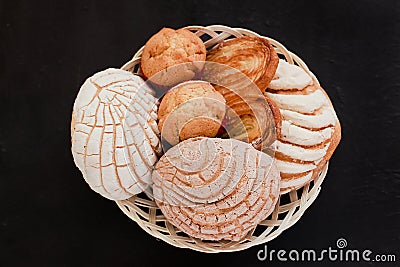 Mexican Sweet bread assorted in Mexico, traditional breakfast bakery Stock Photo