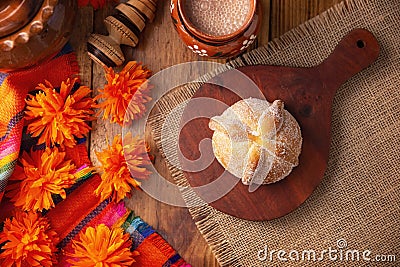 Mexican Sweet Bread Pan de Muerto Top View Stock Photo