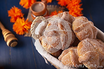 Mexican Sweet Homemade Bread Pan de Muerto Recipe Stock Photo