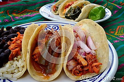 Mexican tacos, cochinita pibil tacos, hand made tortilla tacos Stock Photo