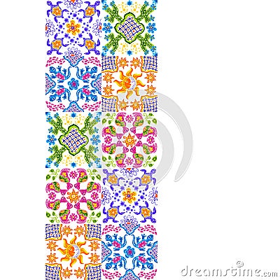 Mexican talavera ceramic tile pattern. Cute naive art items. Vector Illustration